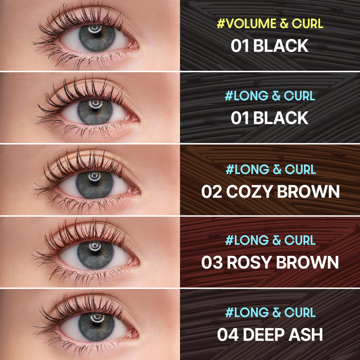 COSNORI Cozy Brown swatches on skin showing natural color and soft definition