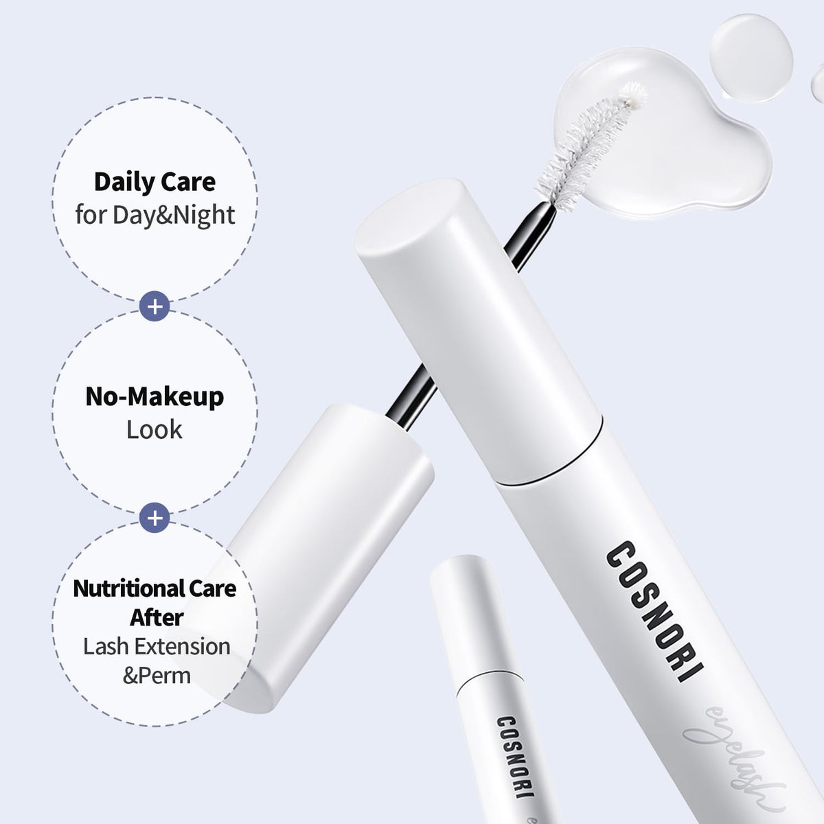 COSNORI mascara-style wand applying serum to lashes, promotes even coverage