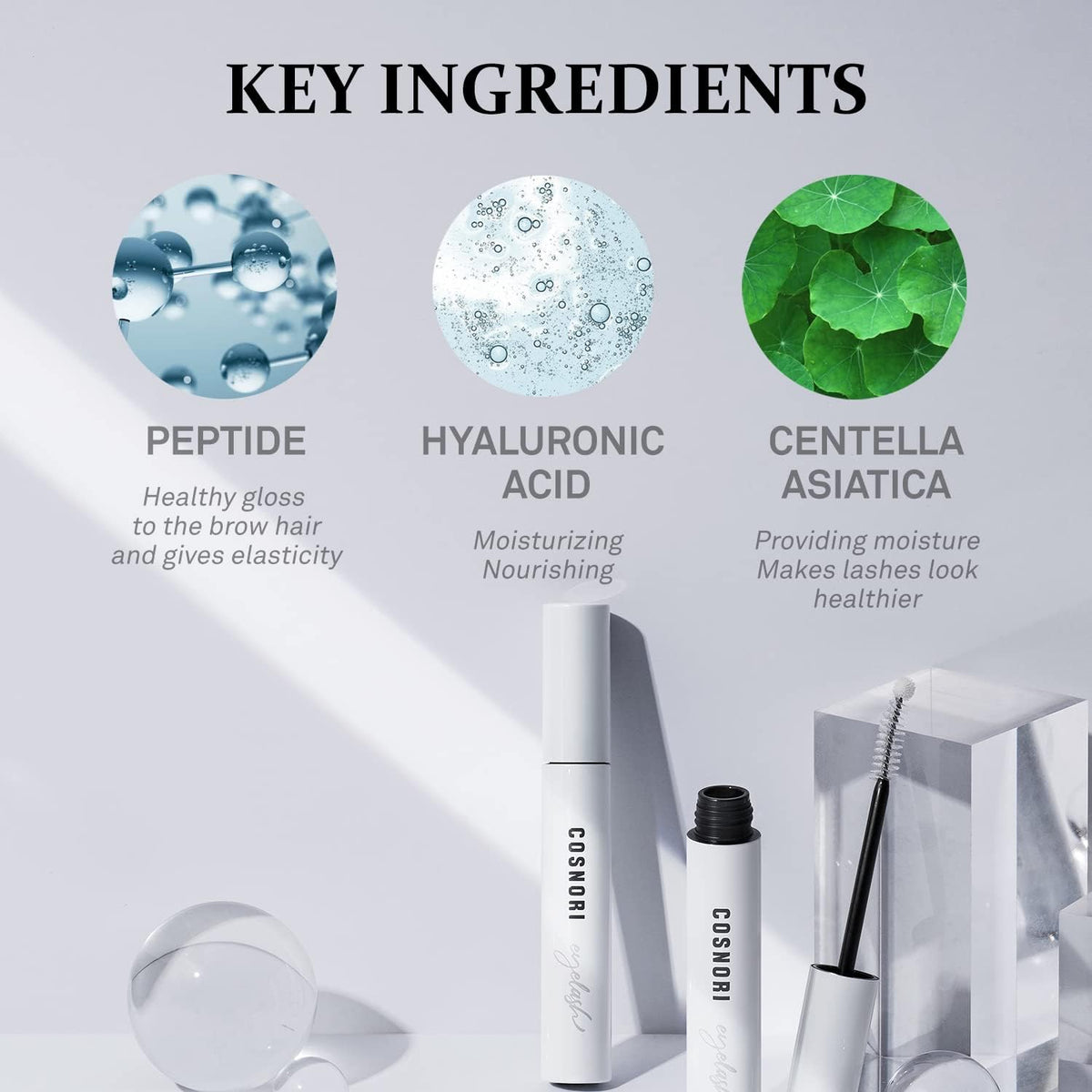 COSNORI on bathroom shelf with cosmetics, fits into daily beauty routine