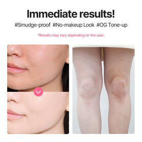 COSNORI swatch on forearm showing tone-up effect and natural luminous finish