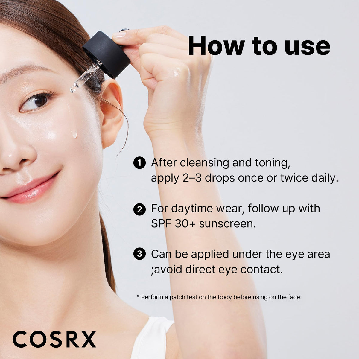 COSRX bottle next to common items, communicates compact 0.67 fl oz size