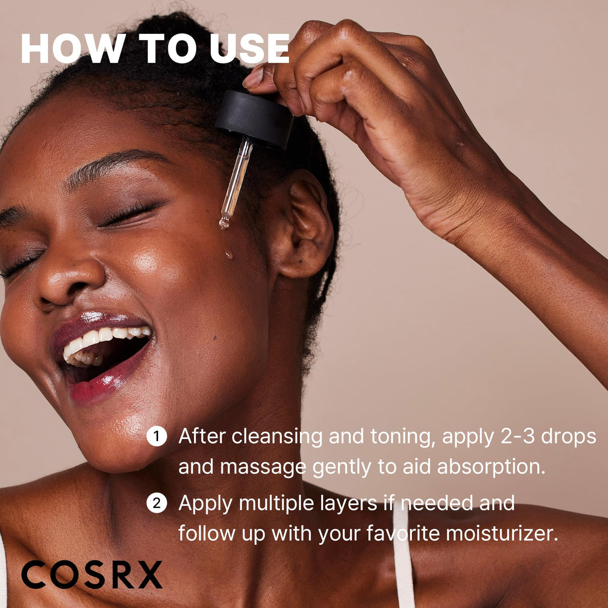 COSRX serum spread on hand demonstrating fast-absorbing hydration benefit
