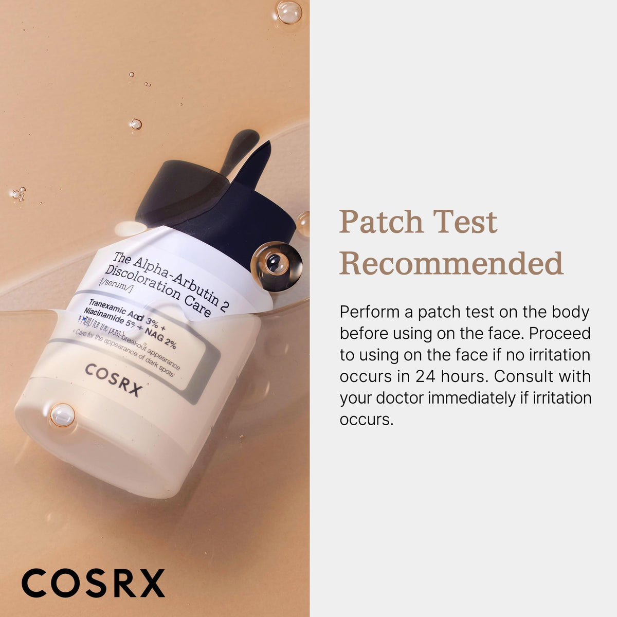 COSRX bottle on bathroom shelf in routine setting showing daily-use benefit