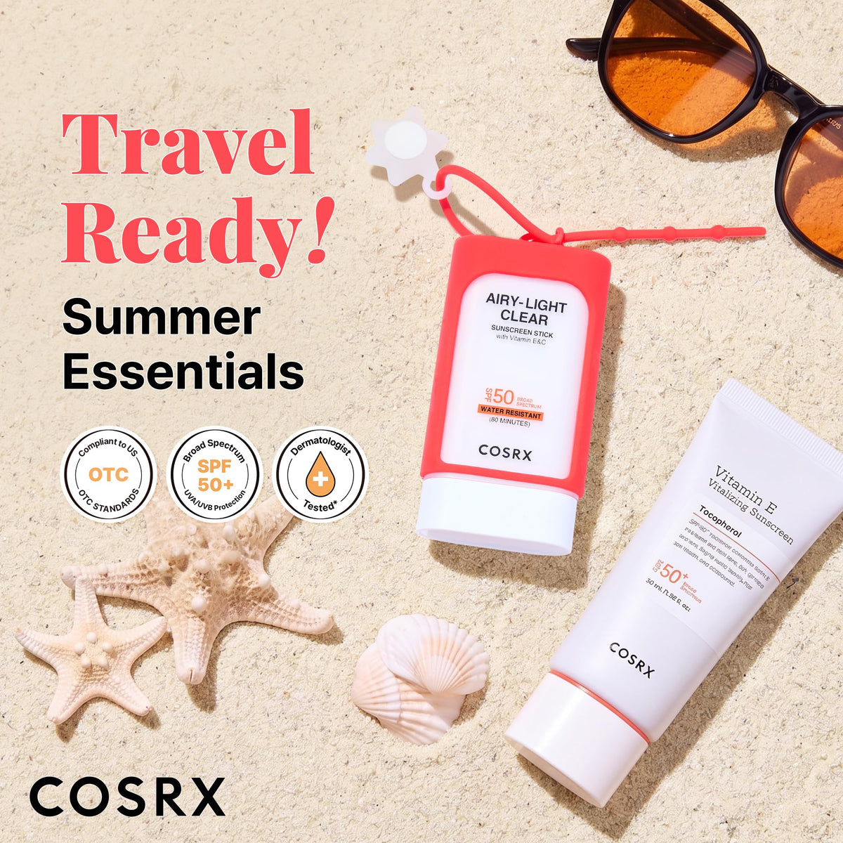 COSRX Airy Light sunscreen stick open to show glide-on applicator for mess-free reapplication