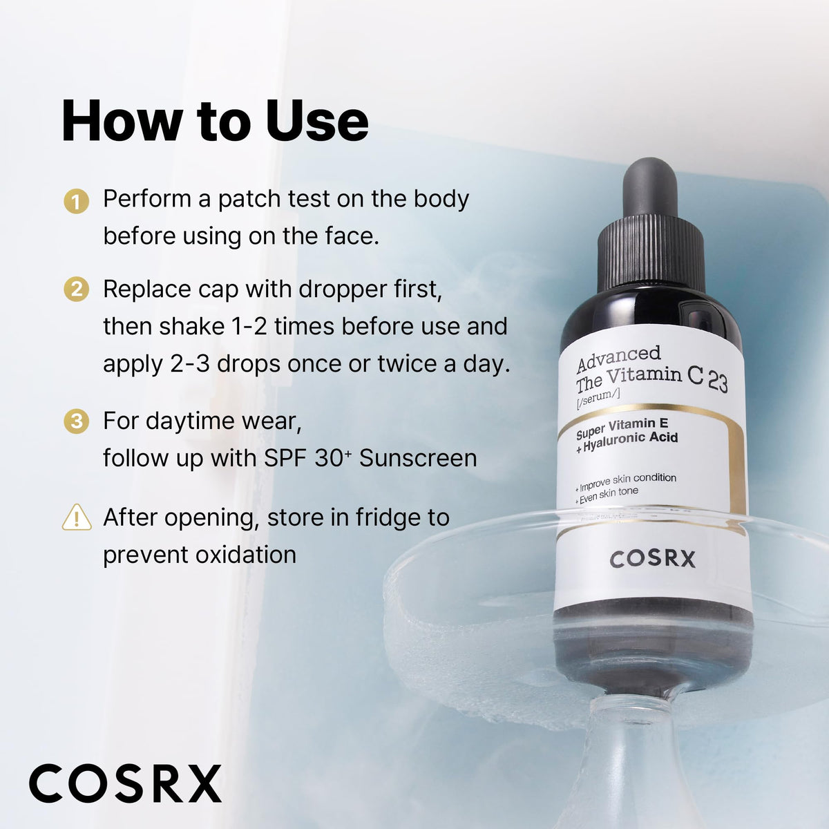 COSRX bottle on bathroom counter in routine setting for daily skincare use