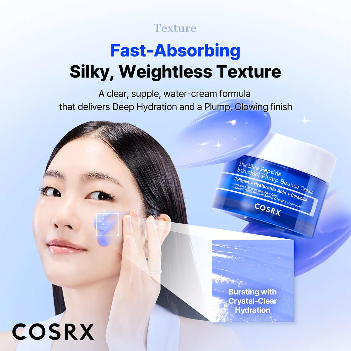 COSRX open jar top view highlighting smooth cream and immediate moisturizing benefit