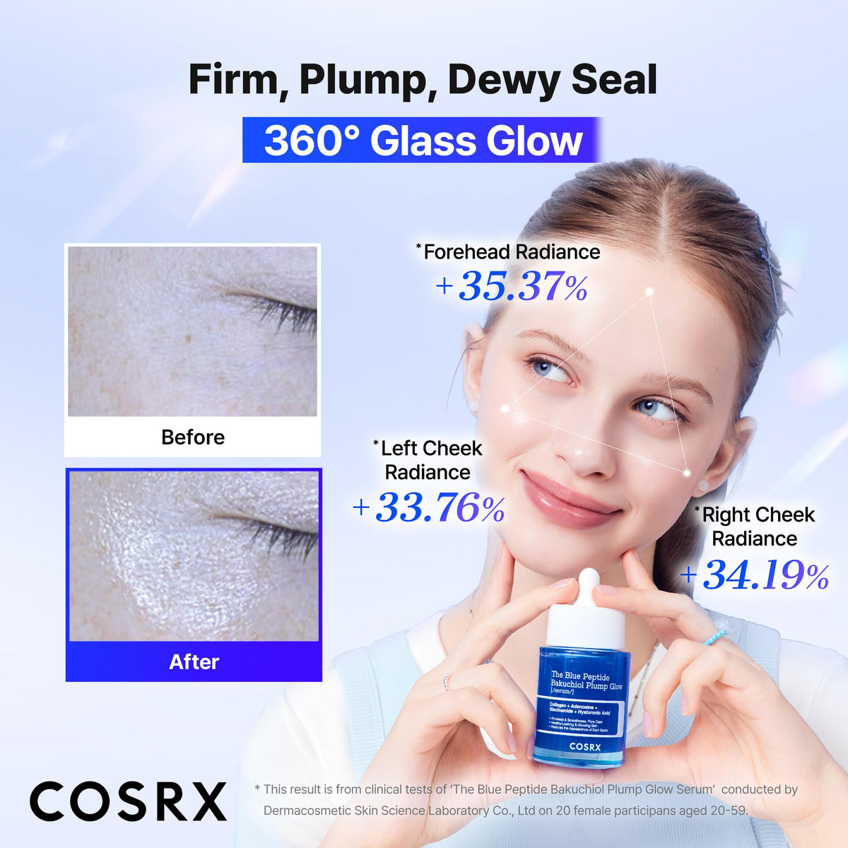 COSRX bottle beside ingredient label highlighting peptide and bakuchiol benefits
