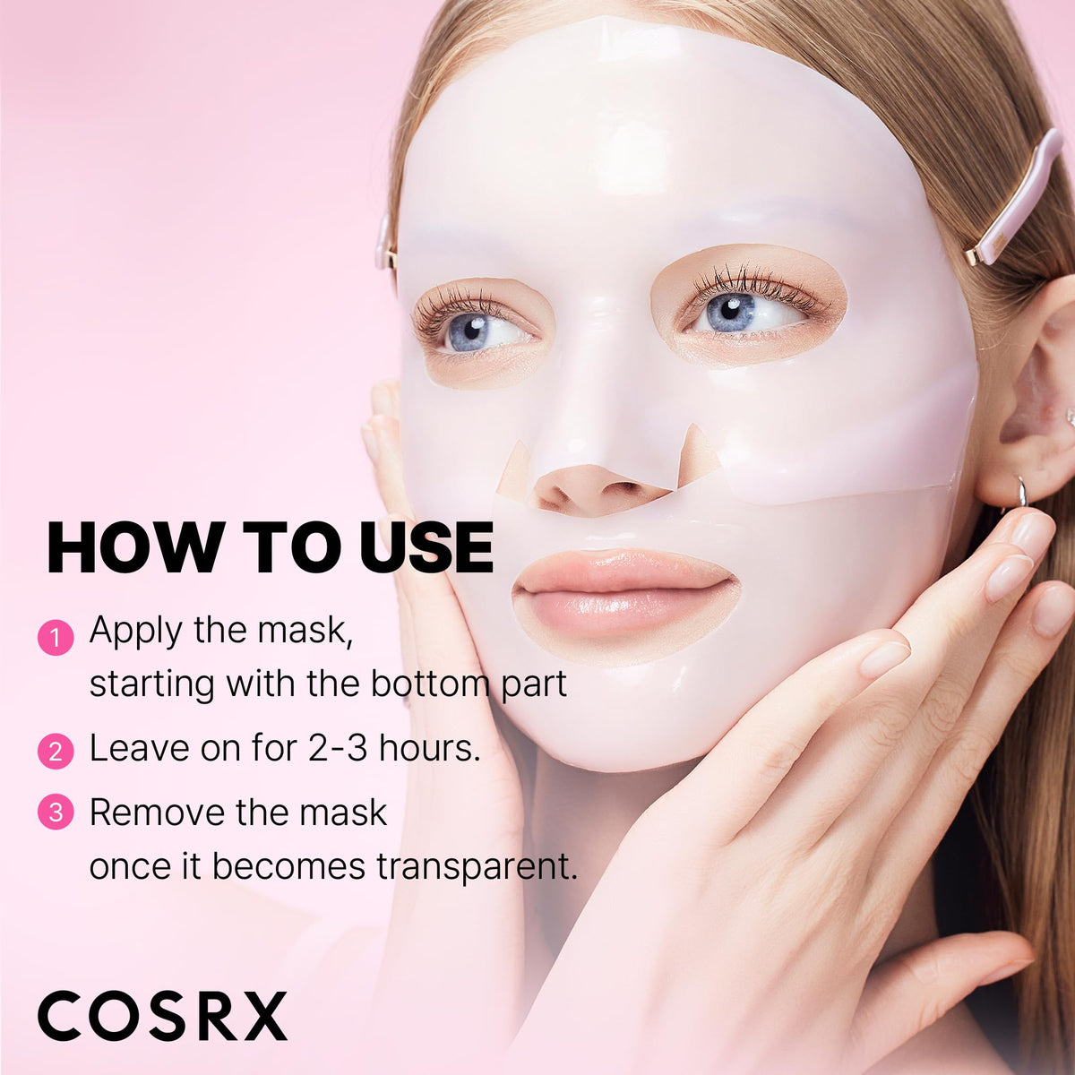 Open box with COSRX masks arranged to display three individual pouches for routine use
