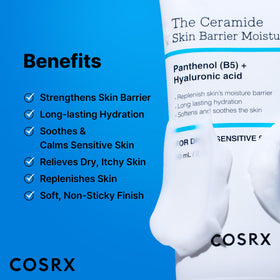 COSRX ingredient label close-up emphasizing ceramide and hyaluronic support