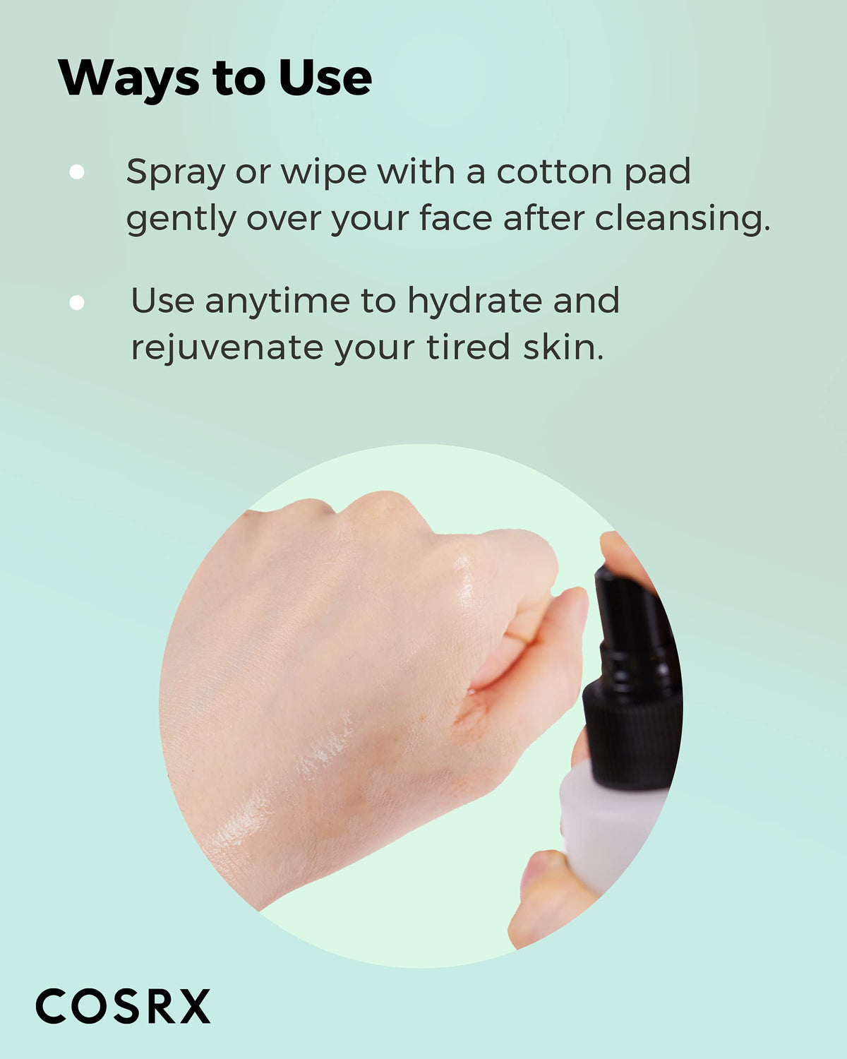 COSRX spritz over face usage demonstrating quick calming and refresh benefit