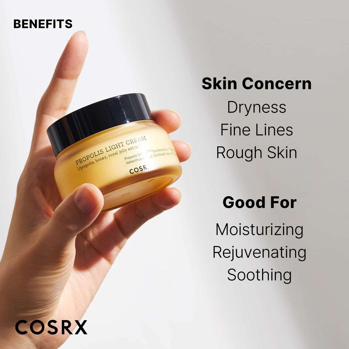 COSRX props with honey and royal jelly representing nourishing extracts benefit