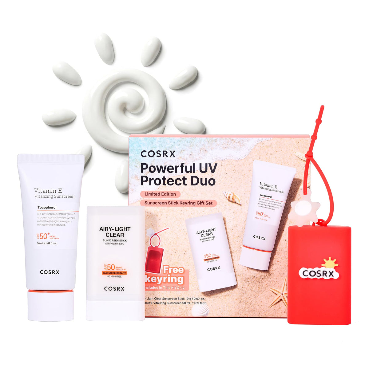COSRX duo front packaging showing sunscreen lotion and stick for convenient protection