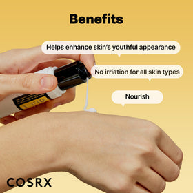 COSRX applying small amount under eye to demonstrate lightweight layering benefit