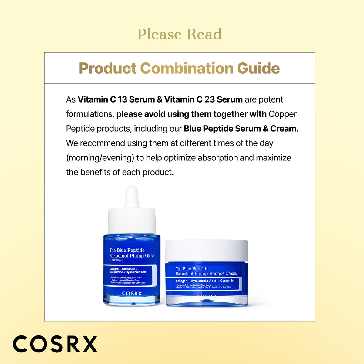 COSRX serum flatlay with sunscreen emphasizing daytime protection pairing