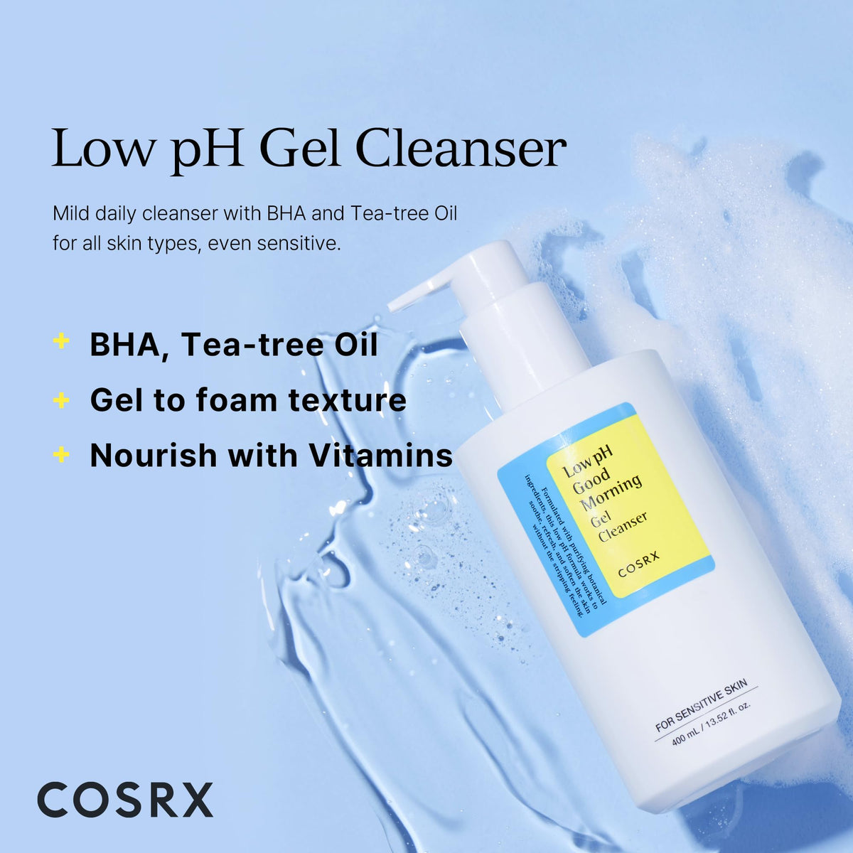 COSRX pump dispensing gel into hand, demonstrating easy application and convenience