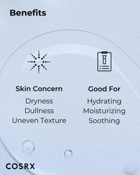 COSRX 100ml bottle next to a coin for scale, showing travel-friendly benefit