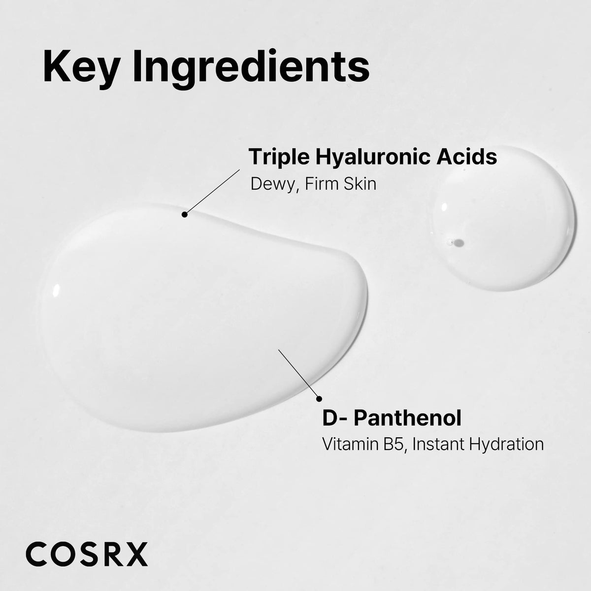 COSRX ingredient label detail with hyaluronic acids and panthenol benefit