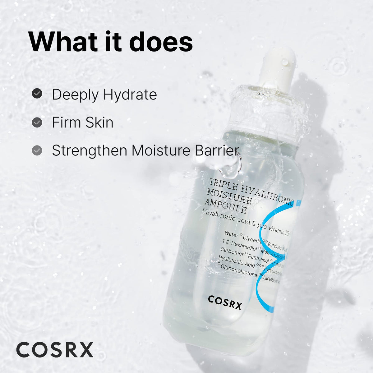COSRX viscous serum texture close-up on skin, showing lightweight hydration benefit