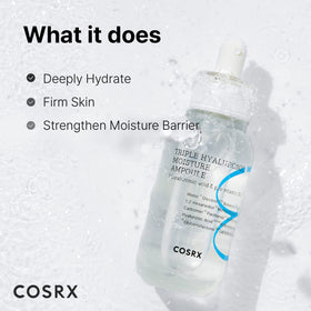 COSRX viscous serum texture close-up on skin, showing lightweight hydration benefit