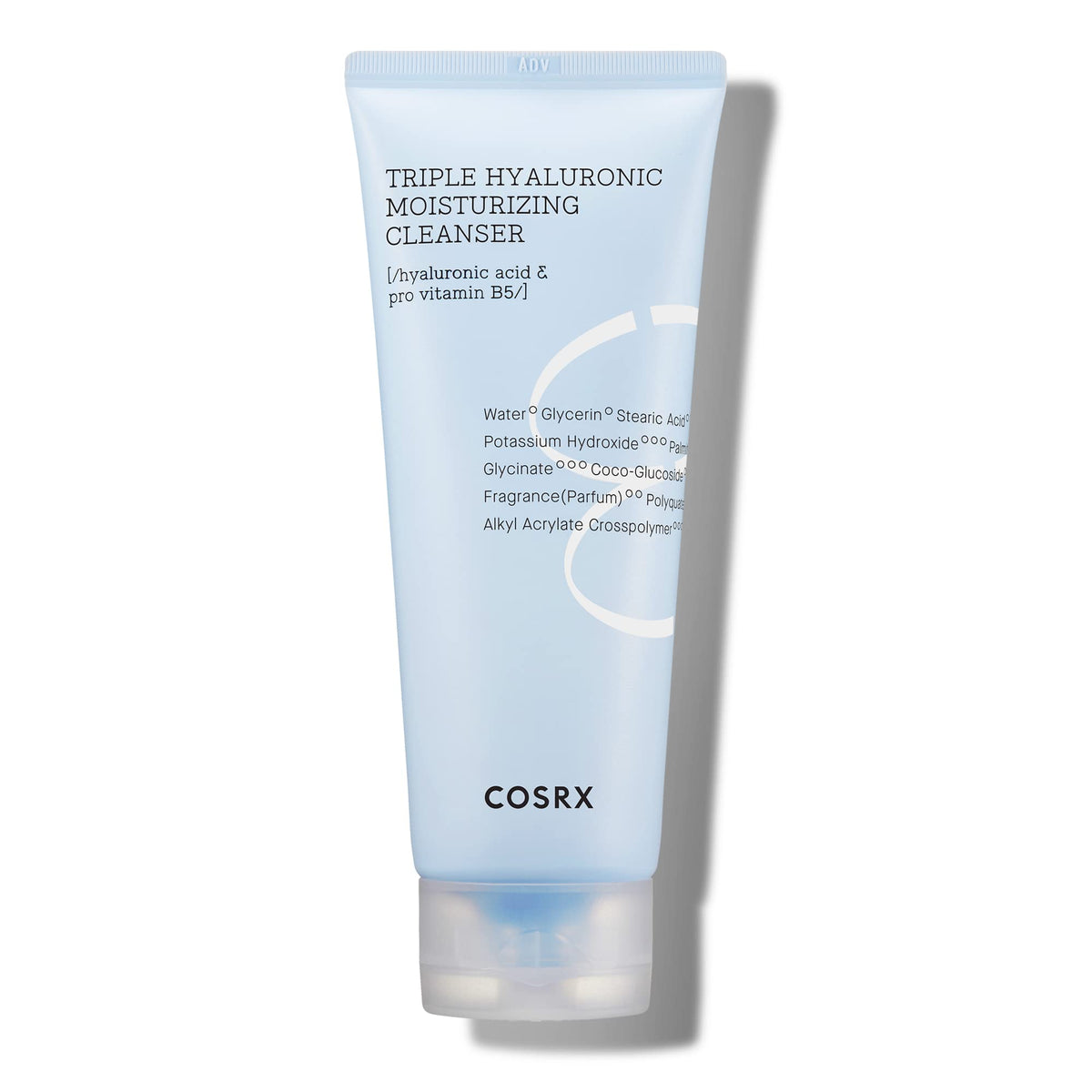 COSRX front packaging showing cleanser tube and clean design for hydrated skin