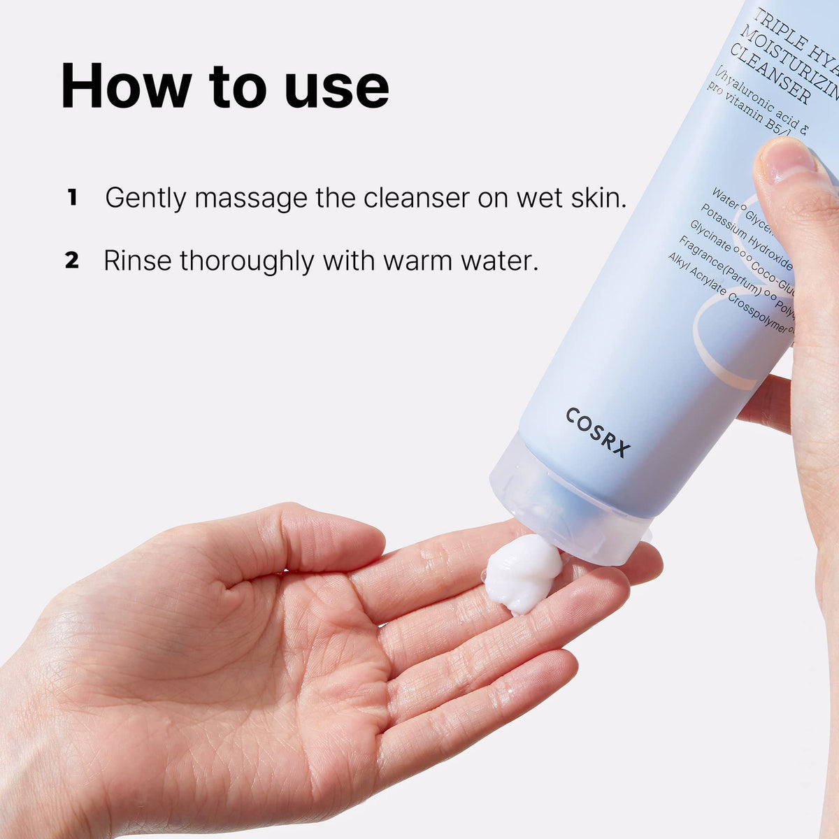 COSRX cleanser placed on bathroom shelf as part of a hydrating skincare routine