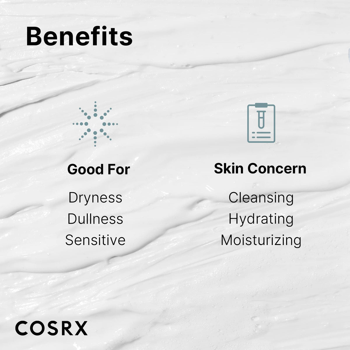 COSRX ingredient panel highlighting hyaluronic acids and panthenol benefits