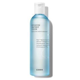 COSRX front bottle showing clean Hydrium Watery Toner packaging and benefit