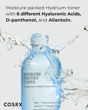 COSRX watery toner pouring texture demonstrating lightweight hydrating finish