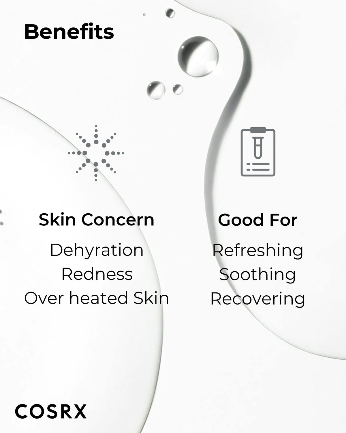COSRX product applied to palm illustrating fast absorption and layerability benefit