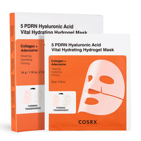 COSRX front packaging of 5 PDRN hydrogel mask showing product name and benefits