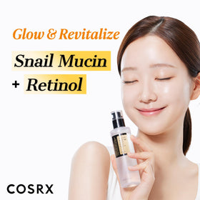 COSRX kit flatlay with both essences and retinol mini illustrating a simple daily routine