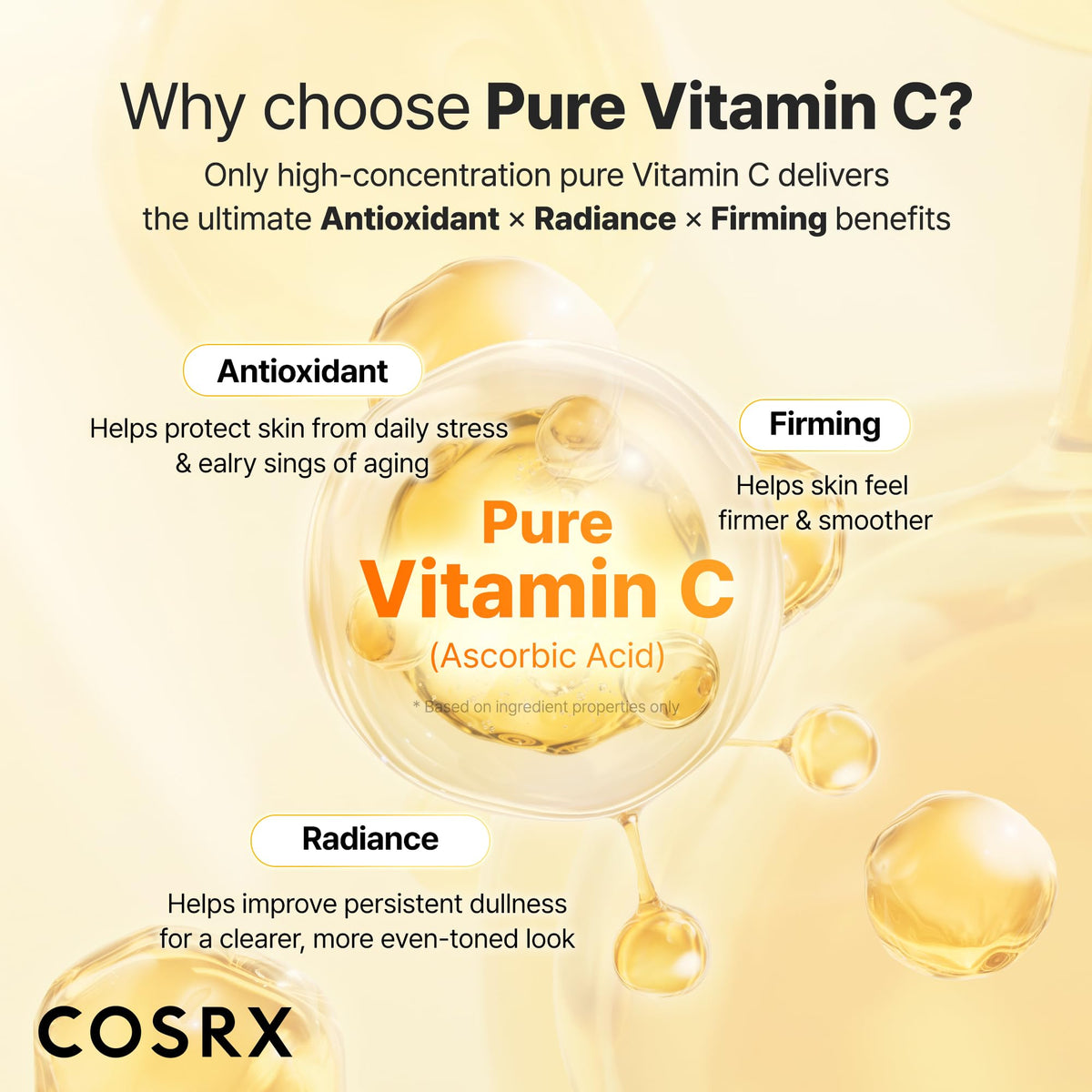 COSRX ingredient label close-up highlighting vitamin C, vitamin E, glutathione