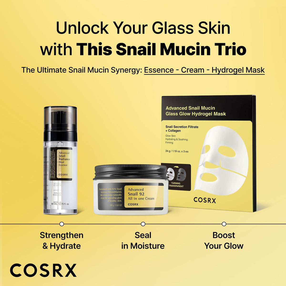 COSRX ingredient label close-up highlighting snail mucin and niacinamide