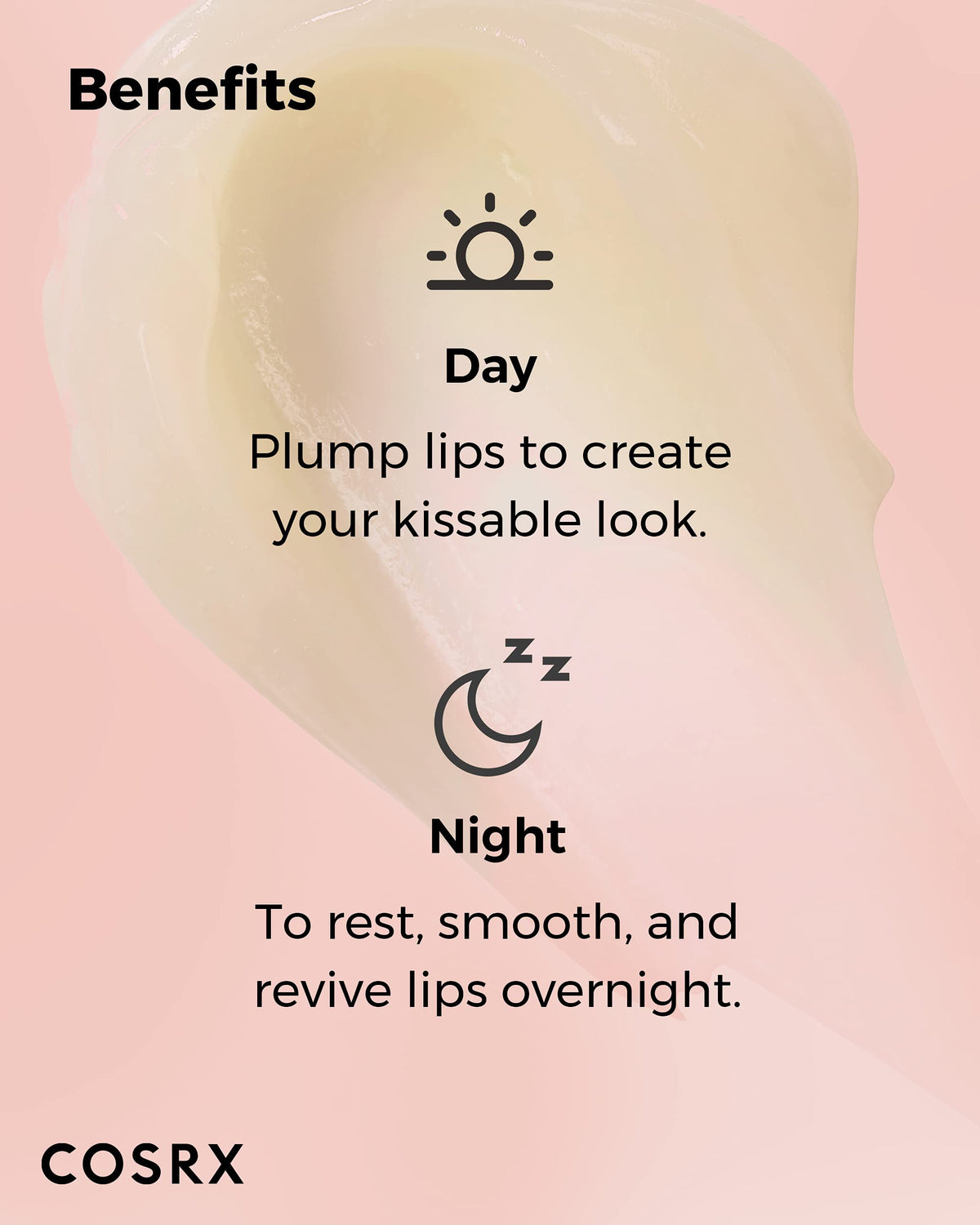 COSRX jar staged in a bedroom setting suggesting nighttime lip repair ritual