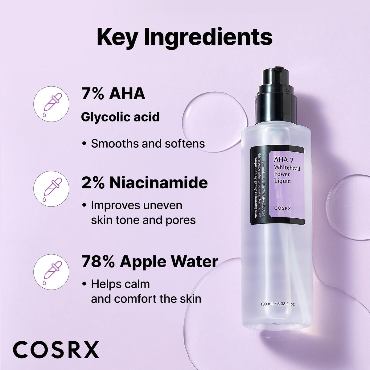 COSRX liquid texture close-up illustrating lightweight absorbent finish