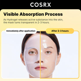 COSRX hydrogel mask applied to model face demonstrating snug fit benefit