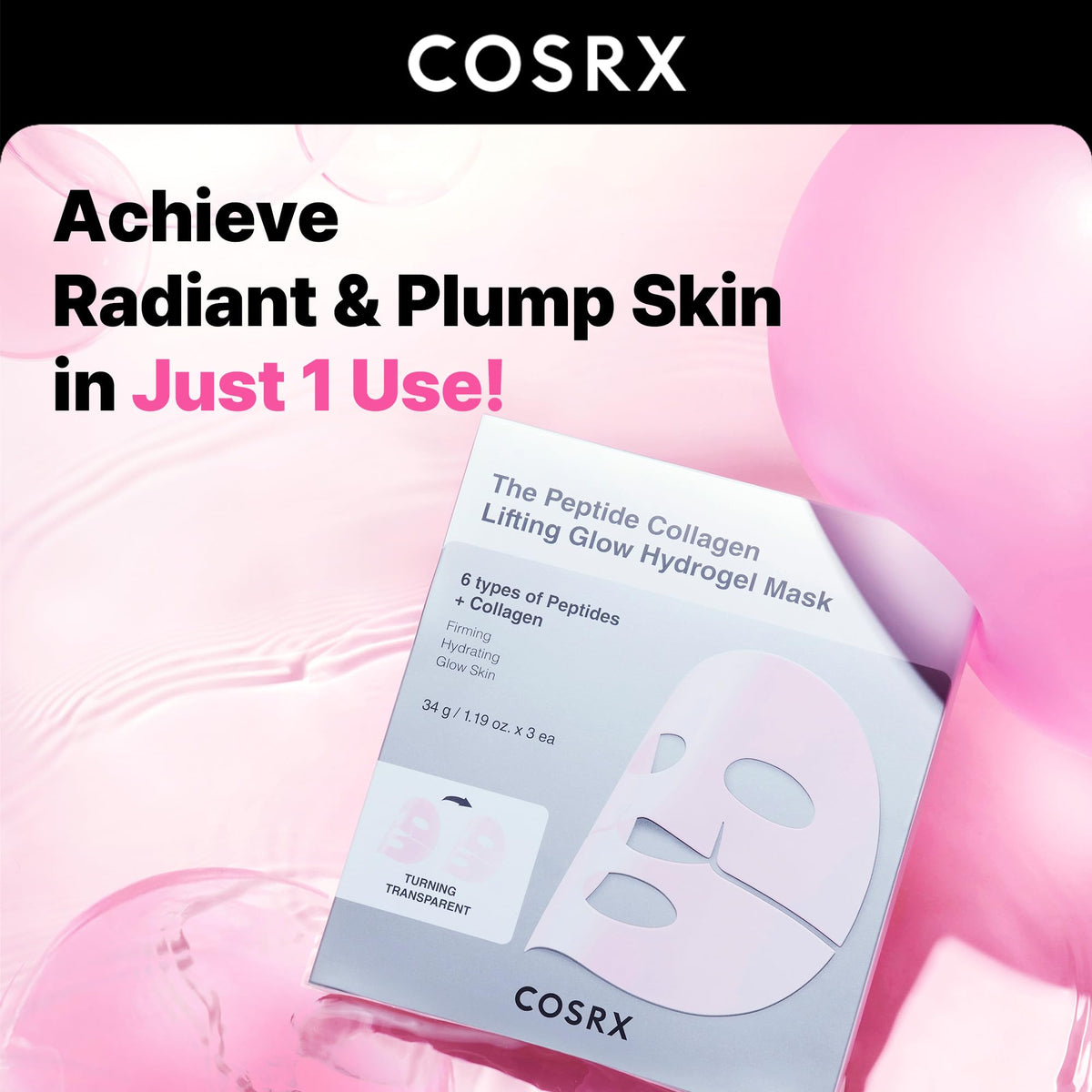 Model wearing COSRX mask demonstrating comfortable fit and instant skin coverage benefit