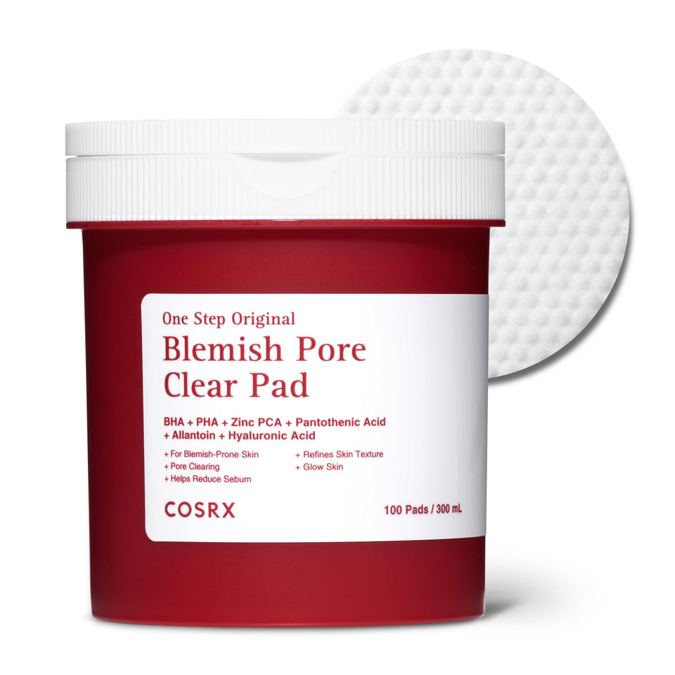 COSRX front packaging showing 100 pads and product name with clarity benefit