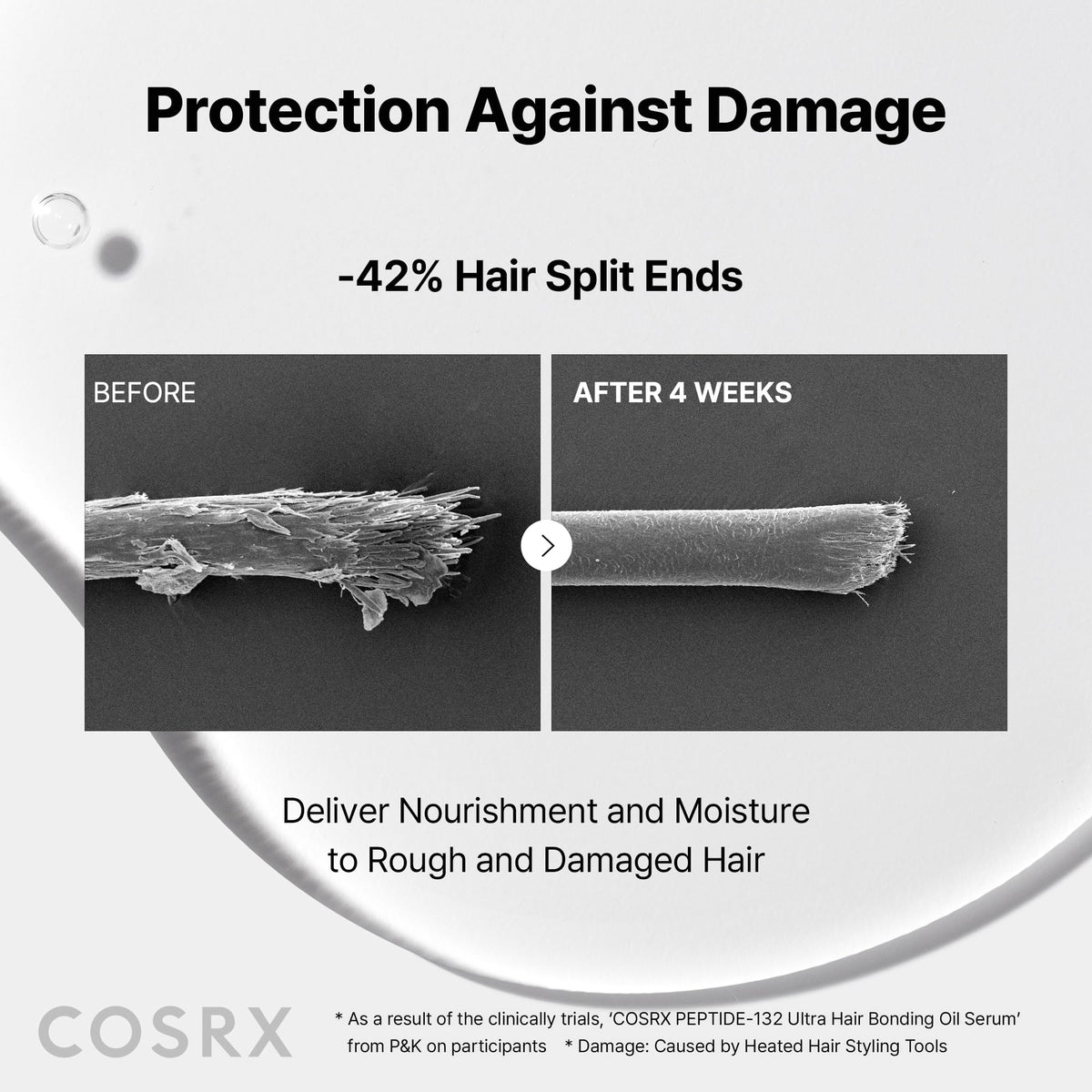 COSRX before and after split ends comparison showing improved strand integrity