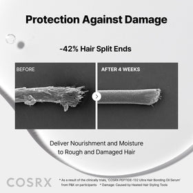 COSRX before and after split ends comparison showing improved strand integrity