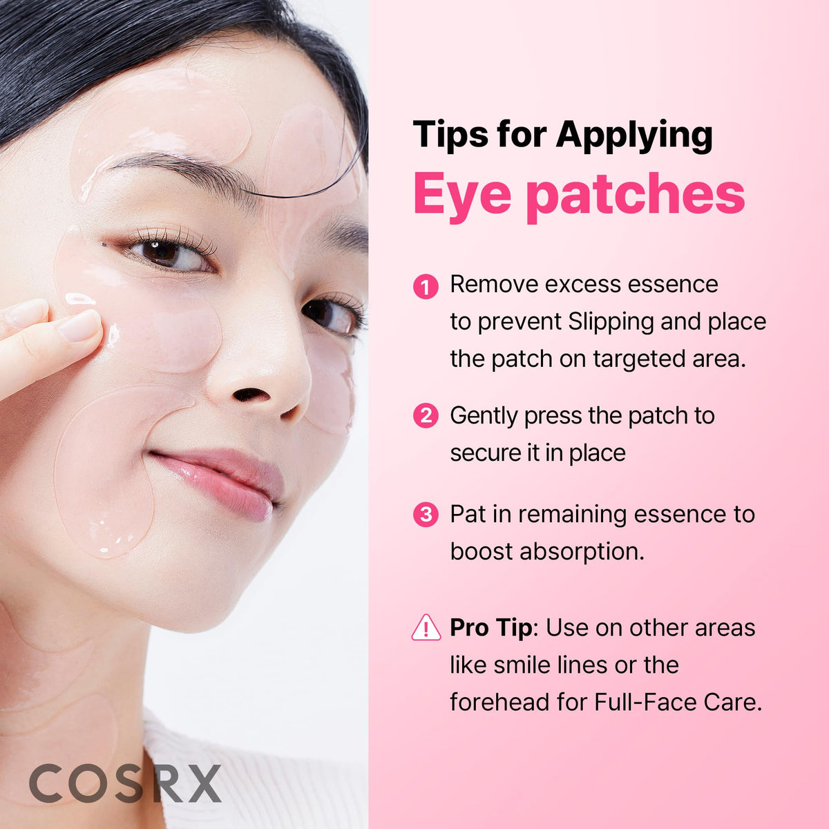 COSRX patch applied under eye demonstrating cooling depuffing effect during use