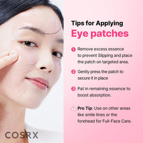 COSRX patch applied under eye demonstrating cooling depuffing effect during use