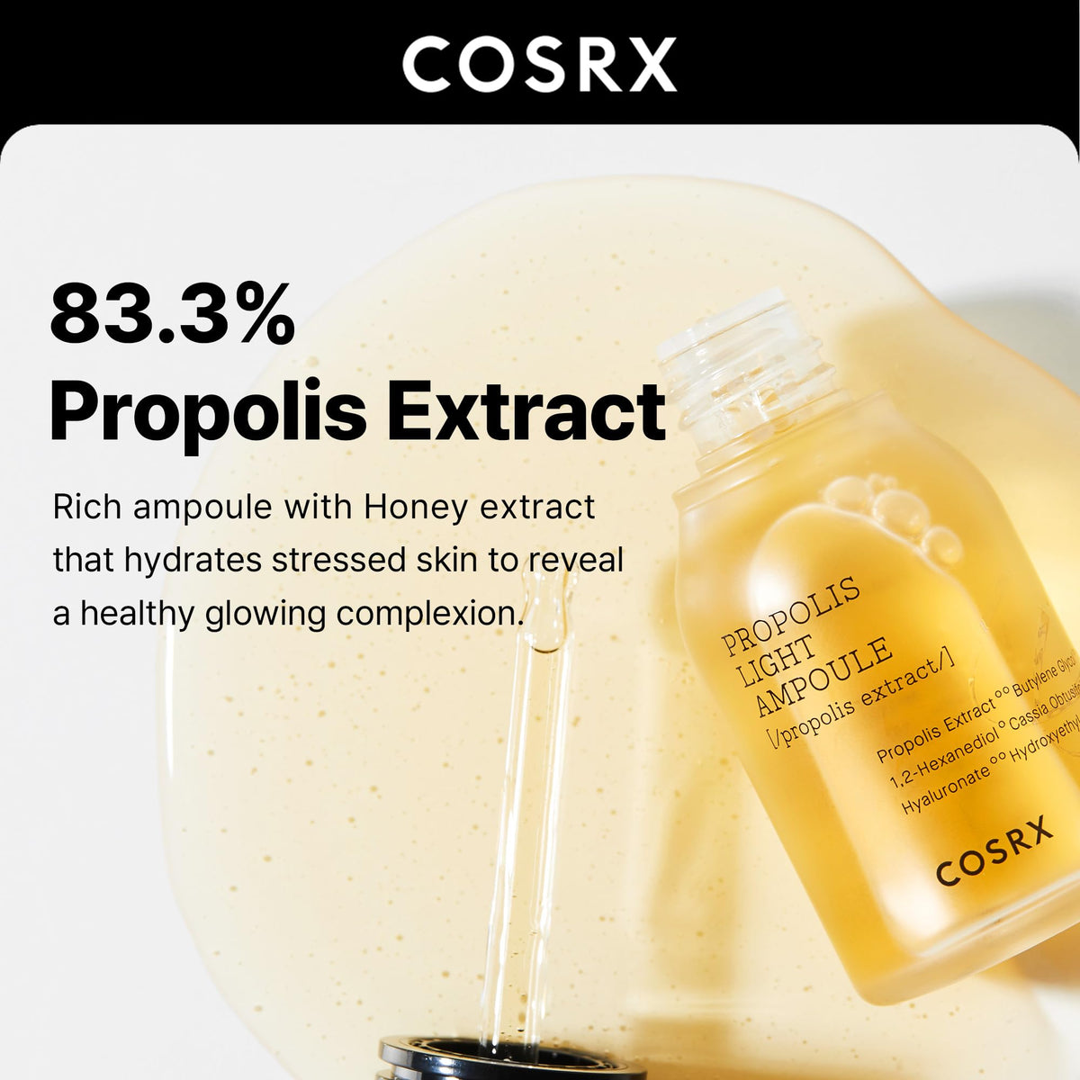 COSRX ampoule dropper dispensing a drop to deliver precise hydration