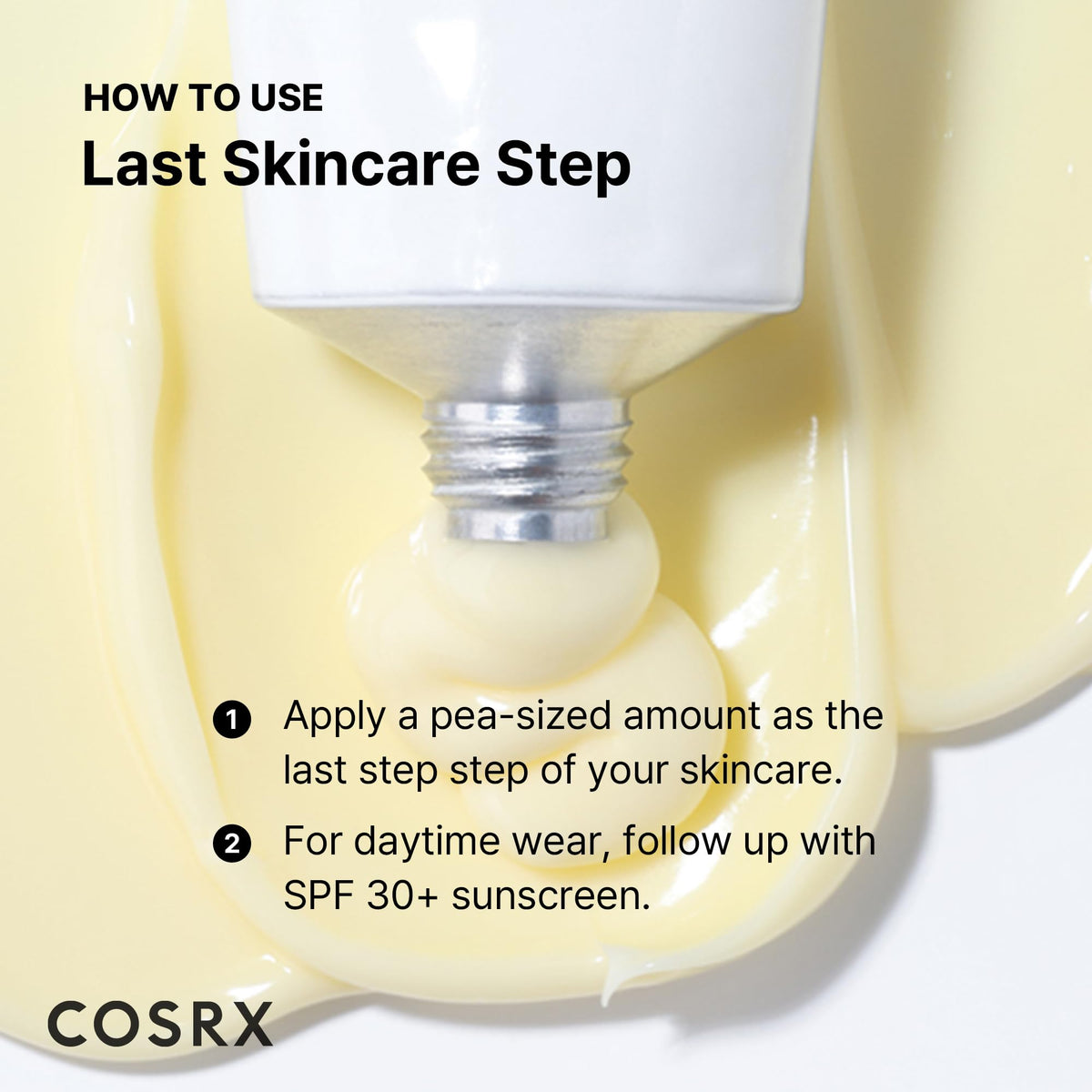 COSRX cream swirled on wrist illustrating lightweight finish and hydration