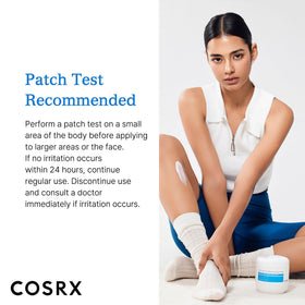 COSRX patch test instructions image emphasizing safe usage benefit