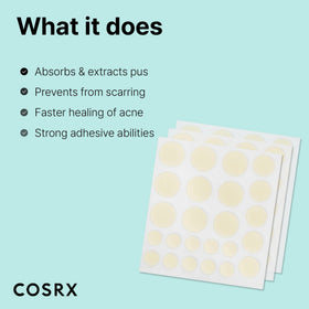 COSRX patch held in hand for scale; easy-to-use sizing benefit