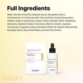 COSRX ingredient icons of vitamin C, E and hyaluronic acid benefits
