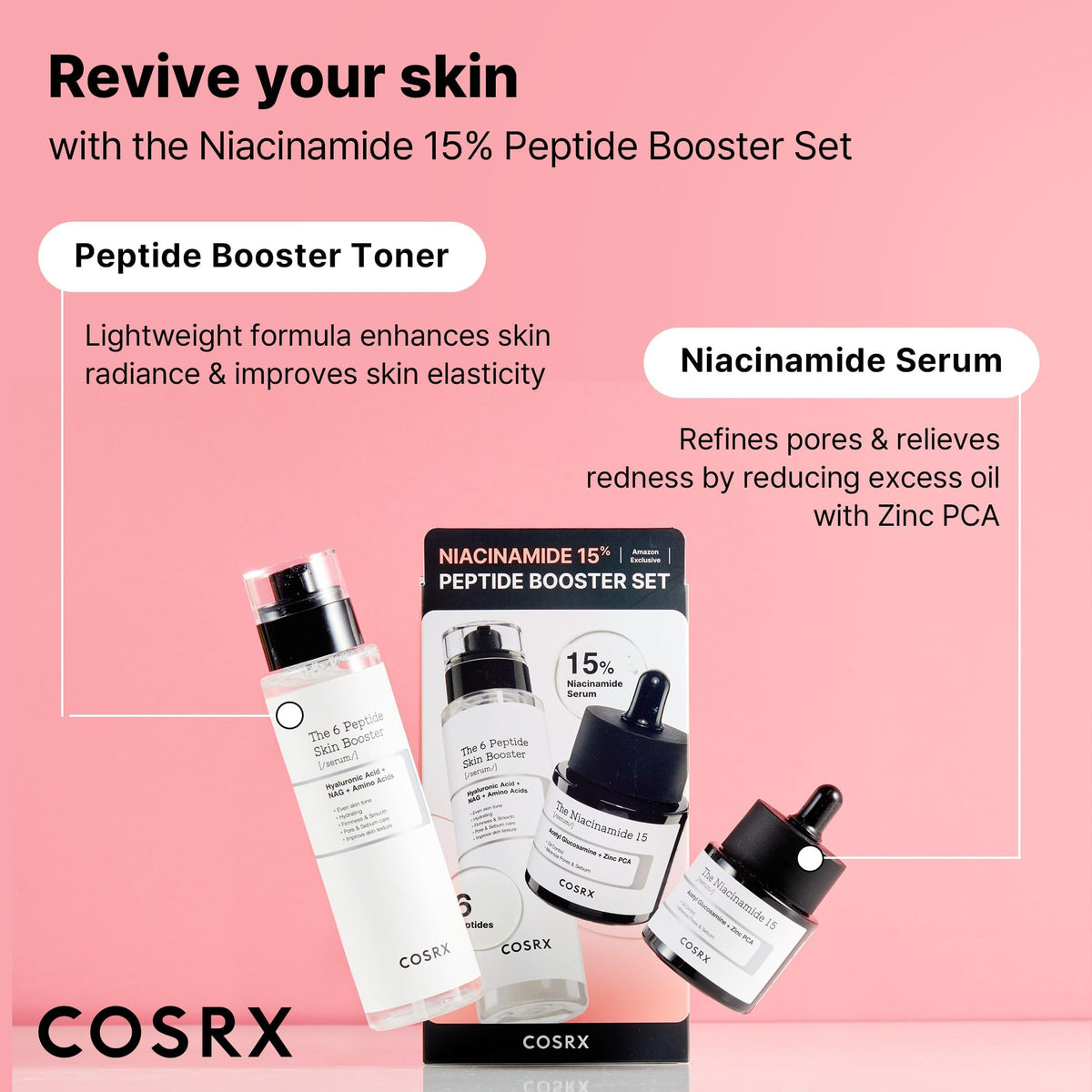 COSRX niacinamide serum pouring into hand to show lightweight application benefit