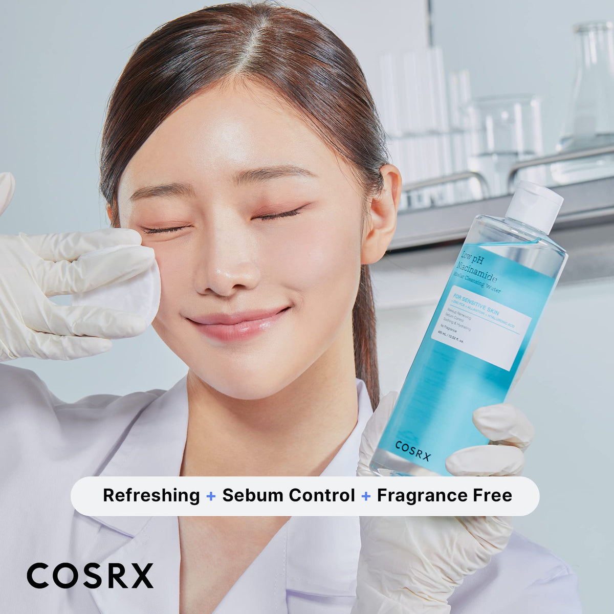 COSRX 400ml bottle in hand showing true product size and travel convenience