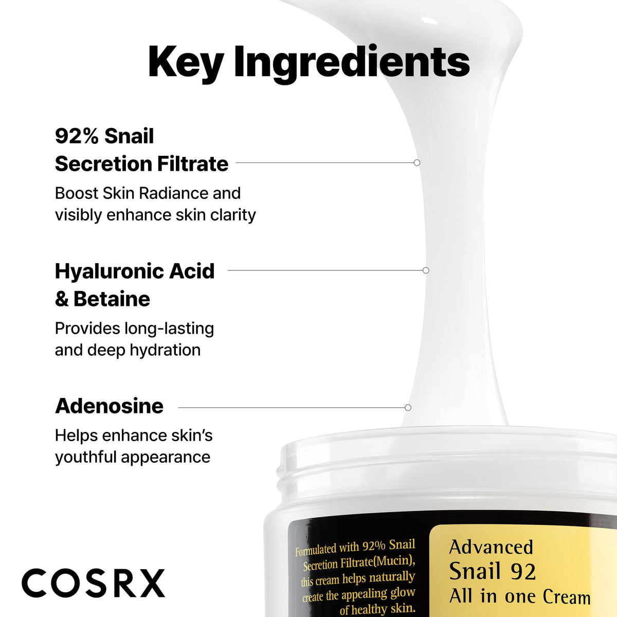 COSRX product being applied to back of hand demonstrating smooth spreadability benefit